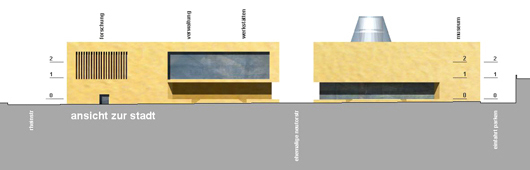 archaeological center competition, mainz, elevation towards the city