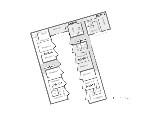 apartment building fairfax mews, floor first to three